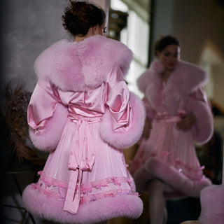 Fur-trimmed Silk Nightgown 'Pink Dream'