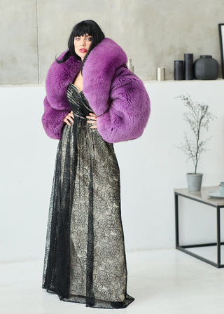 Blue Fox Fur Jacket 'Moto Fur'