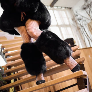 Blue Fox Fur Leg Warmers 'Sensation' - 25 cm long
