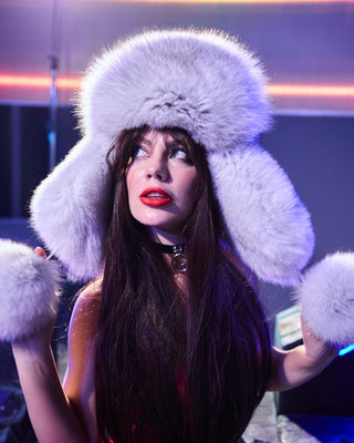 Arctic Fox Fur Vushanka Hat with Pompons