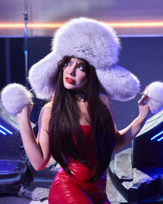 Arctic Fox Fur Vushanka Hat with Pompons