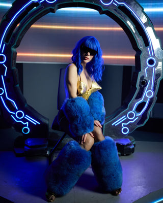 Blue Fox Fur Leg Warmers 'Sensation' - 25 cm long