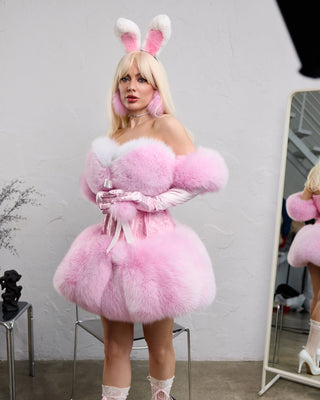 Corset with Wide Saga Fox Fur Skirt and Fur Bra