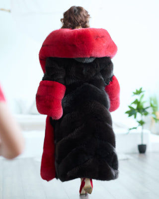 Long Saga Blue Fox Coat with Trimmed Collar & Sleeves 'Crimson Queen'