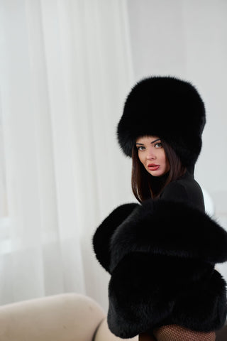 Blue Fox Fur Jacket 'Moto Fur'