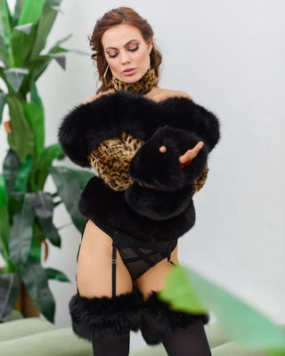 Leopard-themed Fox Fur Trimmed Corset with Collar