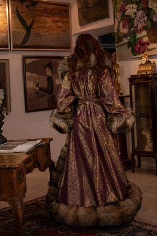 "The Fall of Antioch" Brocade & Raccoon Fur Robe