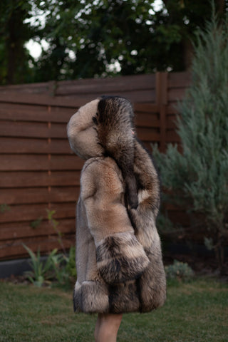 Saga Blue Fox Fur Coat with Finn Raccoon Fur Trim