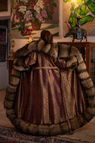 "The Fall of Antioch" Brocade & Raccoon Fur Robe
