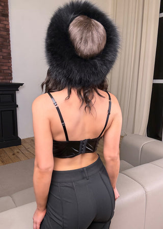 Saga Blue Fox Fur Headband in Black