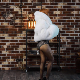 Saga White Fox Fur Short Coat 'Rafaello' — Cropped Jacket with Oversized Shawl Collar