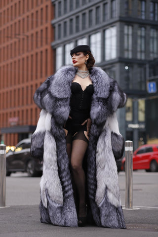Saga Silver Fox & Shadow Blue Frost Fox Fur Coat "New York Heiress"