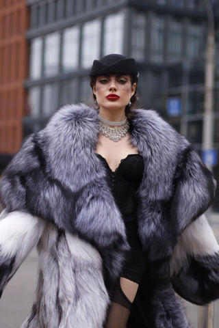 Saga Silver Fox & Shadow Blue Frost Fox Fur Coat "New York Heiress"