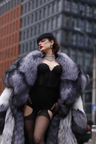 Saga Silver Fox & Shadow Blue Frost Fox Fur Coat "New York Heiress"