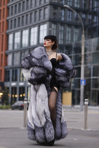 Saga Silver Fox & Shadow Blue Frost Fox Fur Coat "New York Heiress"