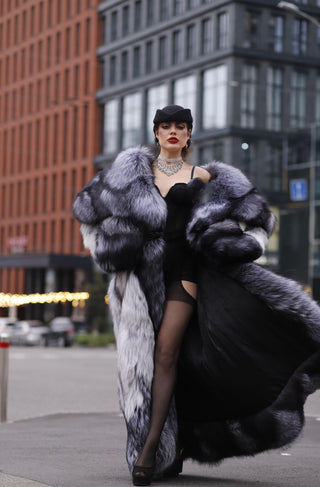 Saga Silver Fox & Shadow Blue Frost Fox Fur Coat "New York Heiress"