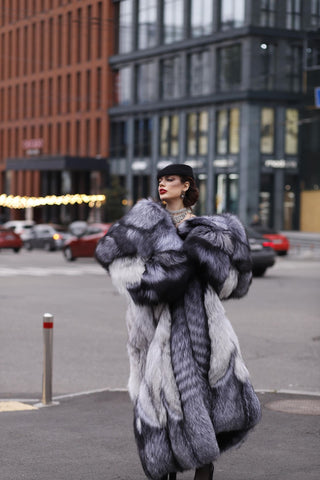 Saga Silver Fox & Shadow Blue Frost Fox Fur Coat "New York Heiress"