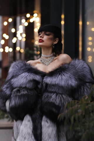 Saga Silver Fox & Shadow Blue Frost Fox Fur Coat "New York Heiress"