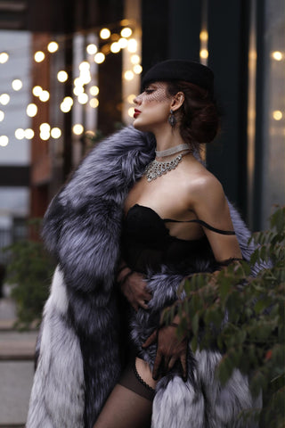 Saga Silver Fox & Shadow Blue Frost Fox Fur Coat "New York Heiress"