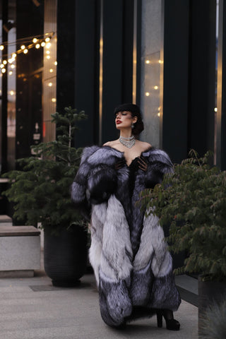 Saga Silver Fox & Shadow Blue Frost Fox Fur Coat "New York Heiress"