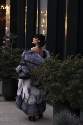 Saga Silver Fox & Shadow Blue Frost Fox Fur Coat "New York Heiress"