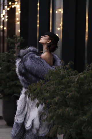 Saga Silver Fox & Shadow Blue Frost Fox Fur Coat "New York Heiress"
