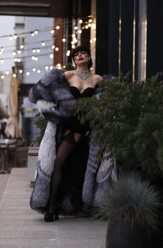 Saga Silver Fox & Shadow Blue Frost Fox Fur Coat "New York Heiress"