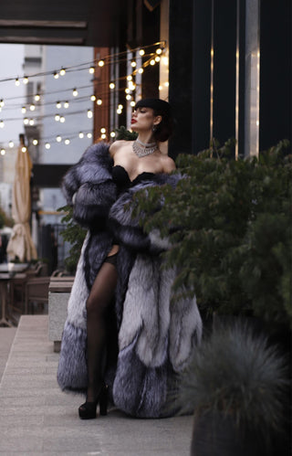 Saga Silver Fox & Shadow Blue Frost Fox Fur Coat "New York Heiress"
