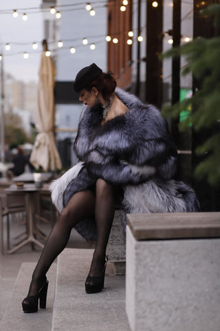 Saga Silver Fox & Shadow Blue Frost Fox Fur Coat "New York Heiress"