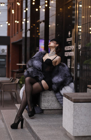 Saga Silver Fox & Shadow Blue Frost Fox Fur Coat "New York Heiress"