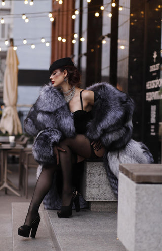 Saga Silver Fox & Shadow Blue Frost Fox Fur Coat "New York Heiress"