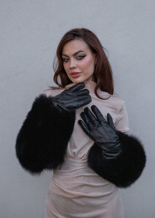 Long Leather Gloves with Detachable Fox Fur Cuffs