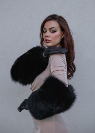 Long Leather Gloves with Detachable Fox Fur Cuffs
