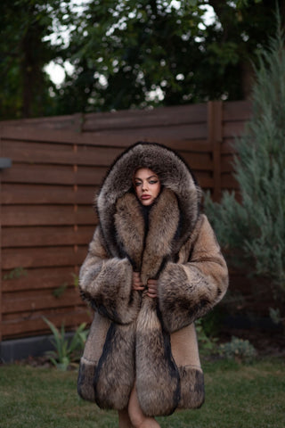 Saga Blue Fox Fur Coat with Finn Raccoon Fur Trim