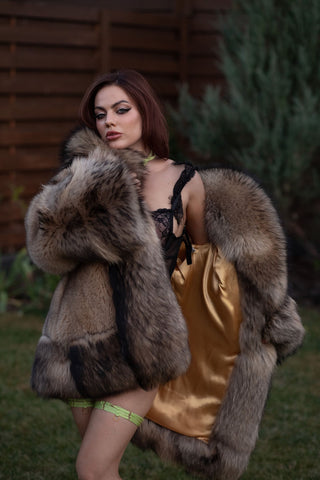 Saga Blue Fox Fur Coat with Finn Raccoon Fur Trim