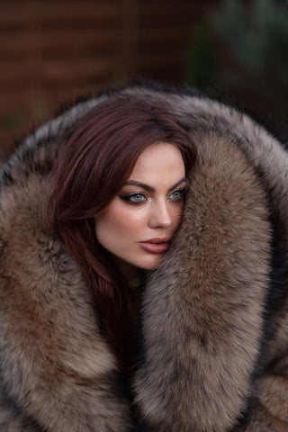 Saga Blue Fox Fur Coat with Finn Raccoon Fur Trim