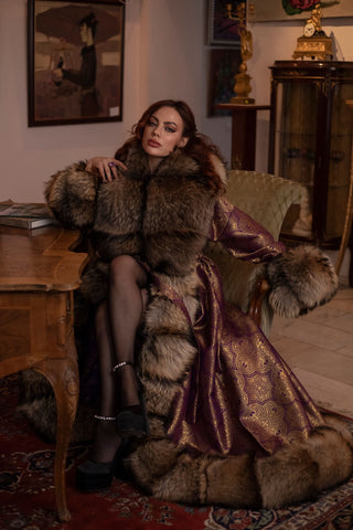 "The Fall of Antioch" Brocade & Raccoon Fur Robe