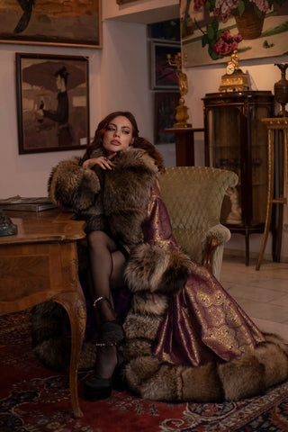 "The Fall of Antioch" Brocade & Raccoon Fur Robe