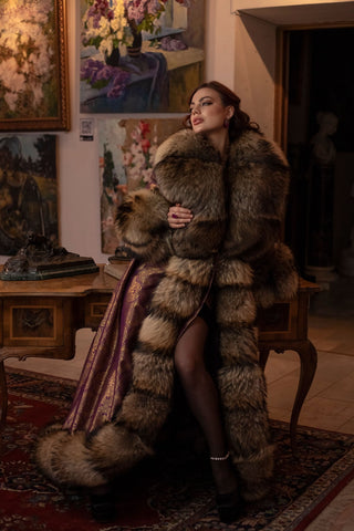 "The Fall of Antioch" Brocade & Raccoon Fur Robe