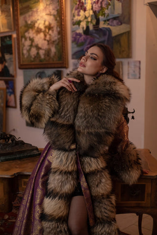 "The Fall of Antioch" Brocade & Raccoon Fur Robe