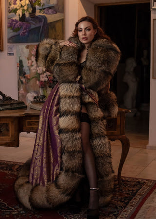 "The Fall of Antioch" Brocade & Raccoon Fur Robe