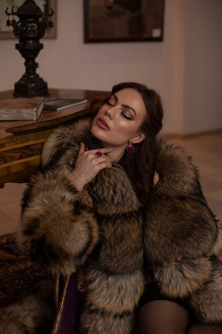 "The Fall of Antioch" Brocade & Raccoon Fur Robe