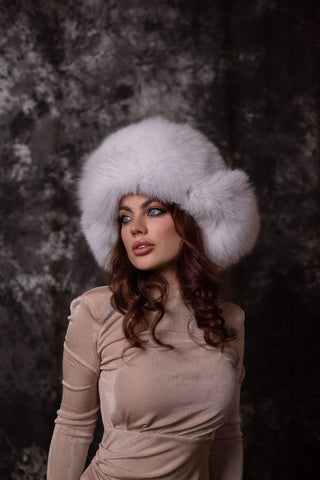 Full Fur Saga Albino Fox Trapper Hat 'Vushanka'