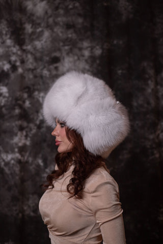 Full Fur Saga Albino Fox Trapper Hat 'Vushanka'