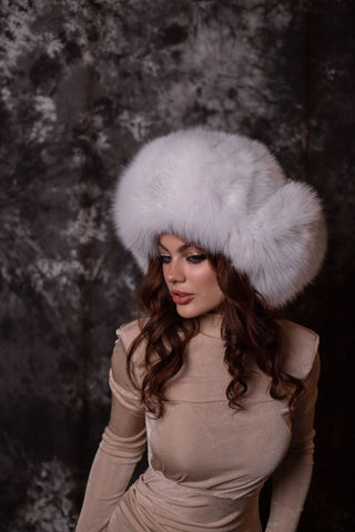 Full Fur Saga Albino Fox Trapper Hat 'Vushanka'