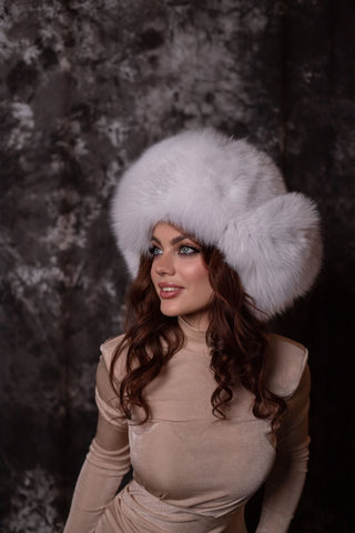 Full Fur Saga Albino Fox Trapper Hat 'Vushanka'