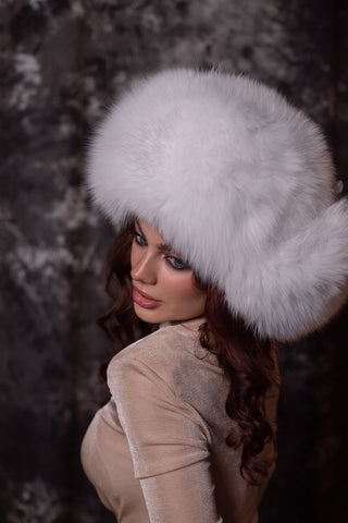 Full Fur Saga Albino Fox Trapper Hat 'Vushanka'