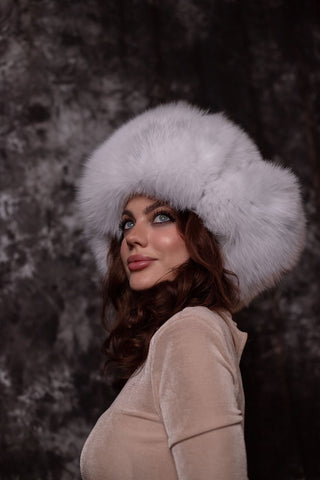 Full Fur Saga Albino Fox Trapper Hat 'Vushanka'