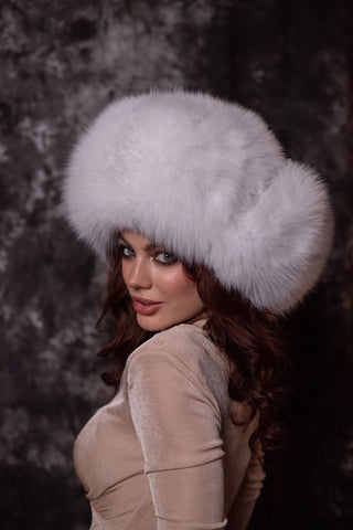 Full Fur Saga Albino Fox Trapper Hat 'Vushanka'
