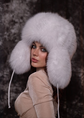 Full Fur Saga Albino Fox Trapper Hat 'Vushanka'